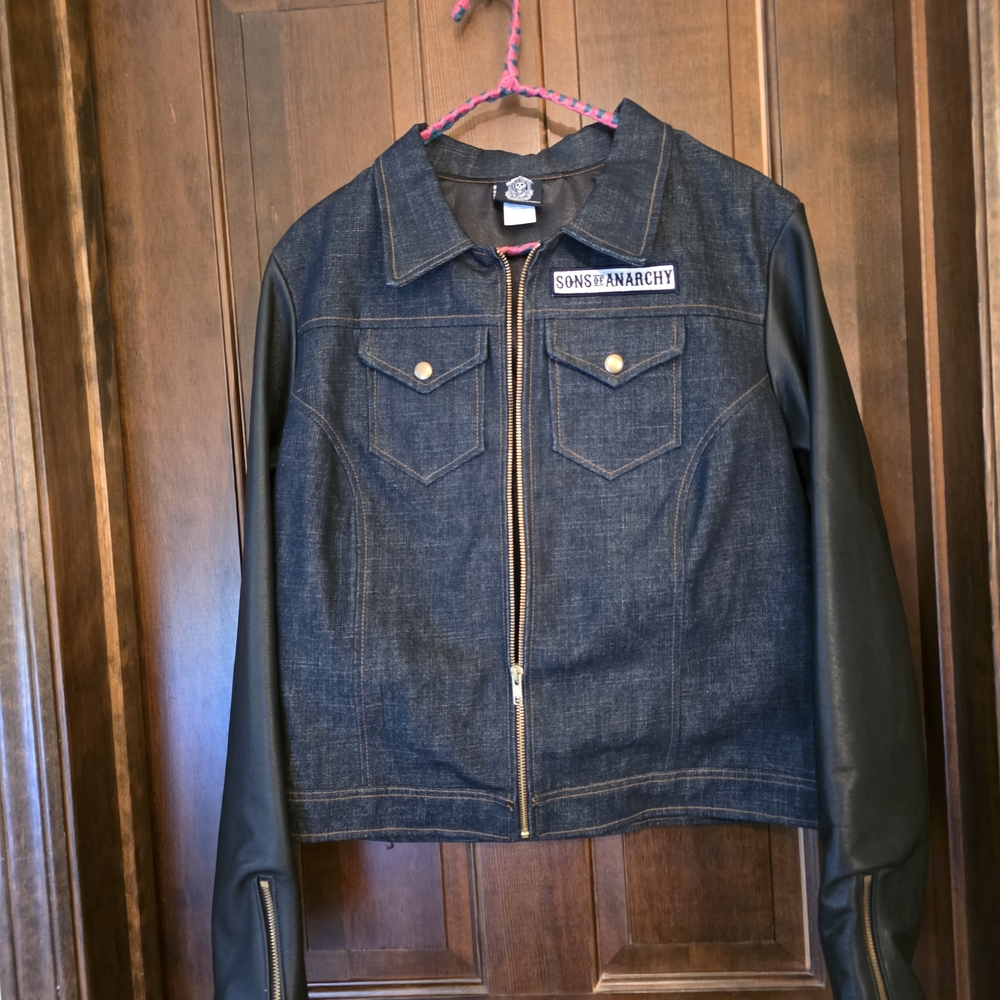 Women's Denim and Leather Jacket - Black and Blue